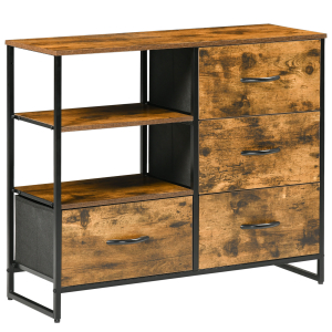 HOMCOM Cómoda com 4 Gavetas de Tecido Dobrável e 2 Prateleiras Abertas Estilo Industrial 84x30x71,4cm Marrom Rústico