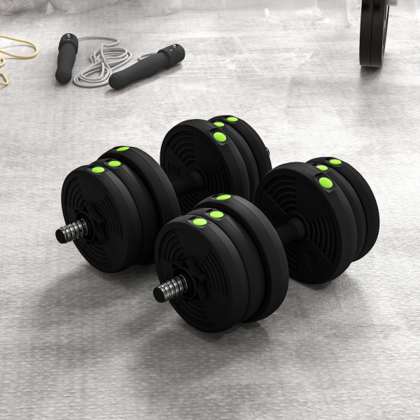 SPORTNOW Kit de Halteres 20kg 2 em 1 com Barra de Pesos Pega Antiderrapante para Treino de Força Preto Verde - Image 9