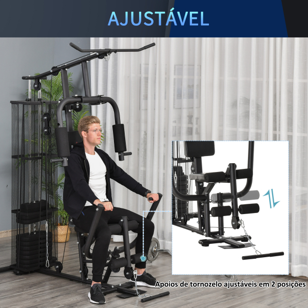 HOMCOM Máquina Multi Estação de Musculação com Placas de Peso de 45kg Carga Máxima 120kg para Treinamento Fitness 150x110x210cm Preto - Image 8