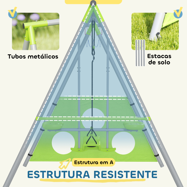 AIYAPLAY Baloiços para Crianças 4 em 1 Baloiços Jardim Exterior com Baloiço Planador Baliza de Futbol e Aro de Basquetebol Verde - Image 7