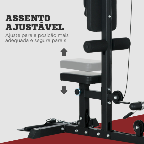 SPORTNOW Máquina de Musculação Estação de Treino com Assento Ajustável para Treino Carga Máxima 100 kg 140x108x197 cm Preto - Image 6