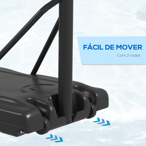 SPORTNOW Tabela de Basquetebol com Altura Ajustável 230-305 cm para Piscina com Rodas e Base Preenchível 110x75x195-370 cm Preto - Image 6
