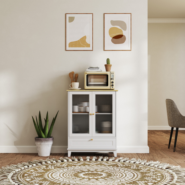 HOMCOM Aparador Sala de Estar com 2 Portas de Vidro Temperado Gaveta e Prateleira Ajustável 68x35x85 cm Branco - Image 8