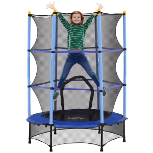HOMCOM Trampolim para Crianças com Rede de Segurança e Estrutura de Aço para Interiores e Exteriores Carga 50kg Ø140x190 cm Azul