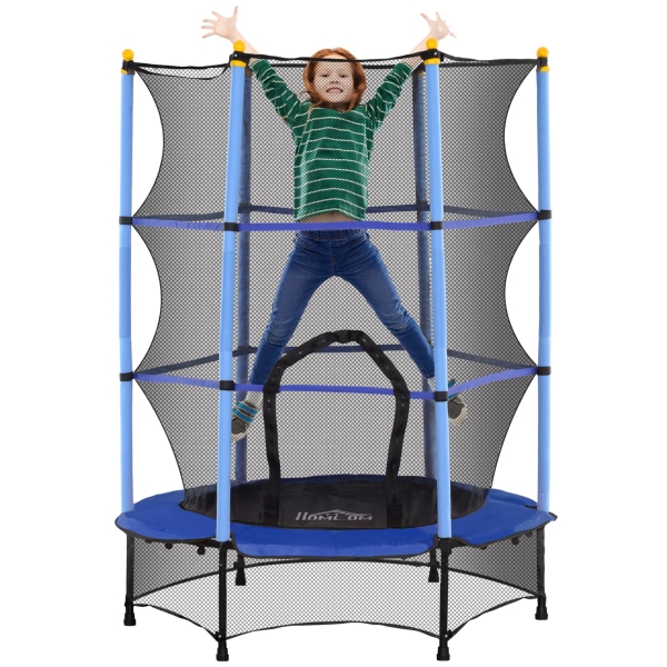 HOMCOM Trampolim para Crianças com Rede de Segurança e Estrutura de Aço para Interiores e Exteriores Carga 50kg Ø140x190 cm Azul