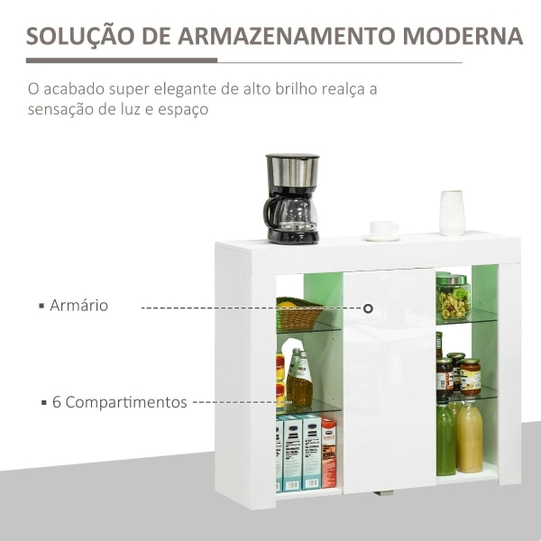 HOMCOM Aparador Moderno com Luzes LED Móvel Buffet com 1 Porta com Fechamento a Pressão e Prateleiras Ajustáveis Controle Remoto 97x35x83cm Branco - Image 5