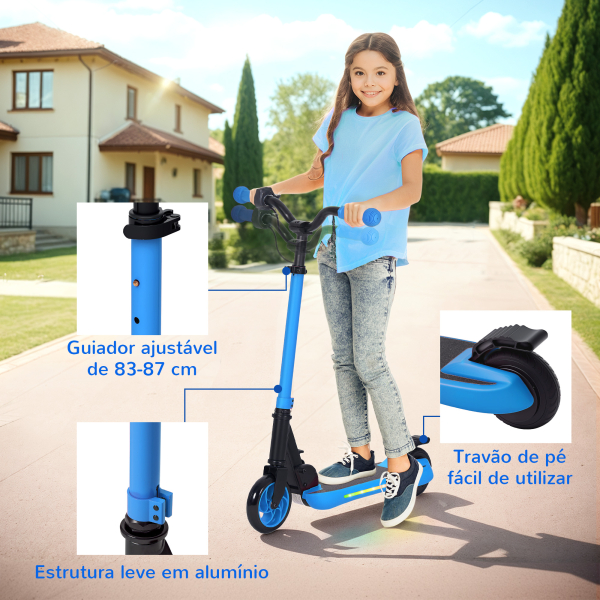 SPORTNOW Trotinete Elétrica Dobrável para Crianças 120 W Autonomia 6 km e Máximo 10 km/h com Travão Luzes LED 74x52x83-87 cm Azul - Image 8