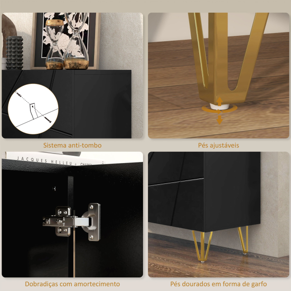 HOMCOM Aparador para Sala Aparador de Entrada com 3 Portas e Prateleiras Ajustáveis para Cozinha Sala 120x40x75 cm Preto - Image 8