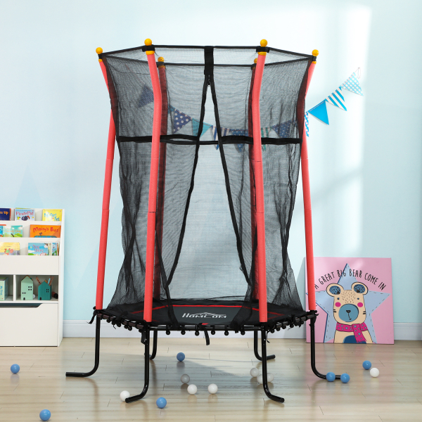 HOMCOM Trampolim para Crianças com Rede de Segurança e Estrutura de Aço para Interiores e Exteriores Carga 50kg Ø163,5x190 cm Vermelho - Image 8