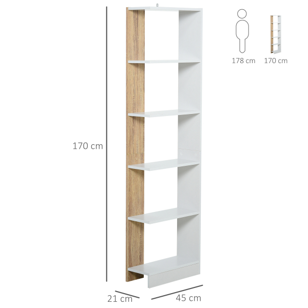 HOMCOM Estante de Armazenamento com 5 Prateleiras Estante Multiuso para Escritório  45x21x170cm Branco e Carvalho - Image 3