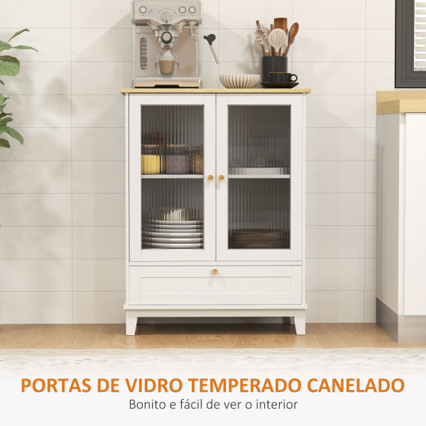 HOMCOM Aparador Sala de Estar com 2 Portas de Vidro Temperado Gaveta e Prateleira Ajustável 68x35x85 cm Branco - Image 6