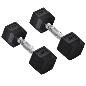 HOMCOM Conjunto de Halteres de 2x4 kg com Barra Metálica e Cabeça Hexagonal Conjunto Pesos para Treino 27,2x10,5 cm Preto e Prata