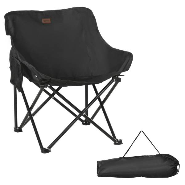 Outsunny Cadeira de Campismo Dobrável Cadeira de Pesca Portátil com Bolsa de Transporte e Estrutura de Aço 61x54x66 cm Preto