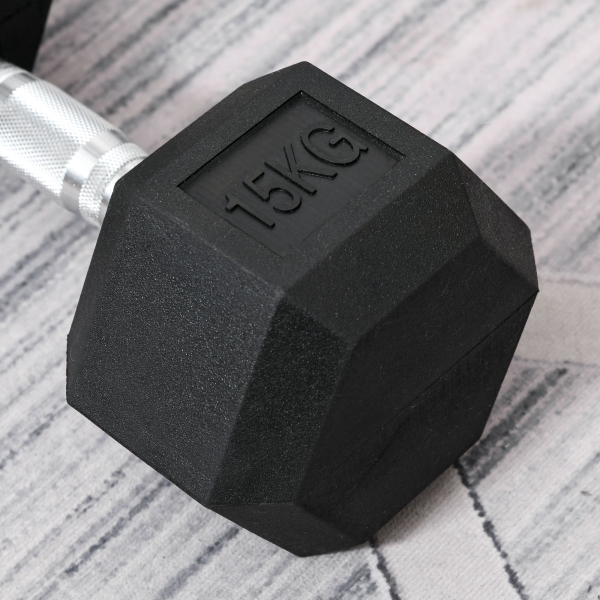 HOMCOM Haltere Hexagonal 15 kg Haltere com Barra de Conexão Metálica para treino em Casa Ginásio Escritório Preto e Prata - Image 8