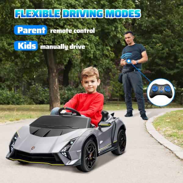 AIYAPLAY Carro Elétrico para Crianças Lamborghini 12V Controlo Remoto Faróis Buzina Arranque Lento e Música MP3 114,5x64x45,5 cm Cinza - Image 7