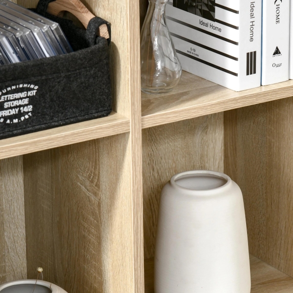 HOMCOM Estante para Livros Estante de Madeira de 3 Níveis com 6 Compartimentos de Armazenamento65,5x30x97,5cm Carvalho - Image 9