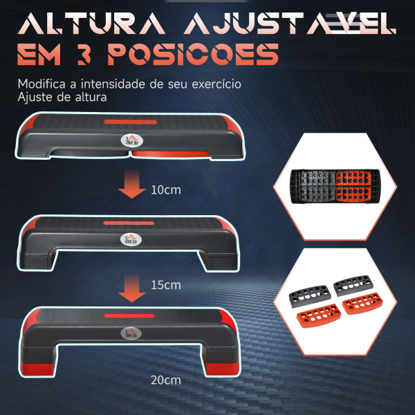 HOMCOM Plataforma Step Fitness com Altura Ajustável de 10/15/20cm Plataforma de Exercício 78x28x20cm Vermelho - Image 5