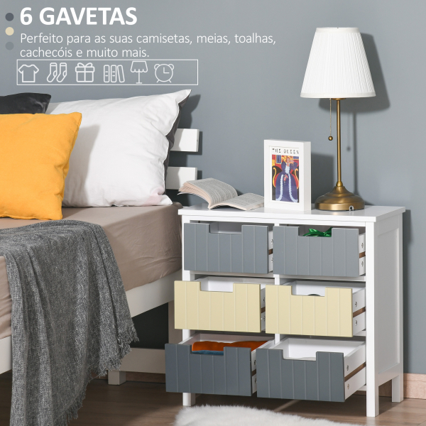 HOMCOM Cómoda de Madeira com 6 Gavetas Cómoda Auxiliar de Armazenamento com Pés Elevados Estilo Moderno para Dormitórios Sala de Estar Casa de Banho 60x28x58cm Multicor - Image 5