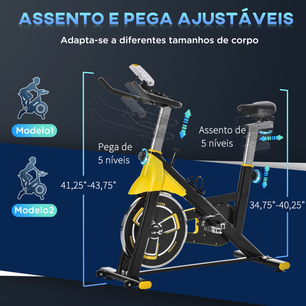 HOMCOM Bicicleta Estática com Resistência Ajustável Ecrã LCD Guiador e Assento Ajustáveis  45,5x100x101-113 cm Amarelo e Preto - Image 6