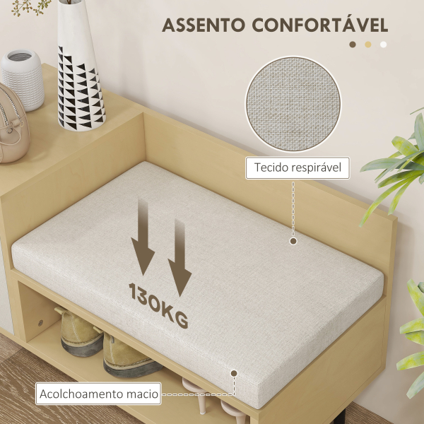 HOMCOM Banco Sapateira Sapateira de Entrada com Almofada Porta e Prateleira para Sapatos com Assento 80x35x47 cm Madeira - Image 5