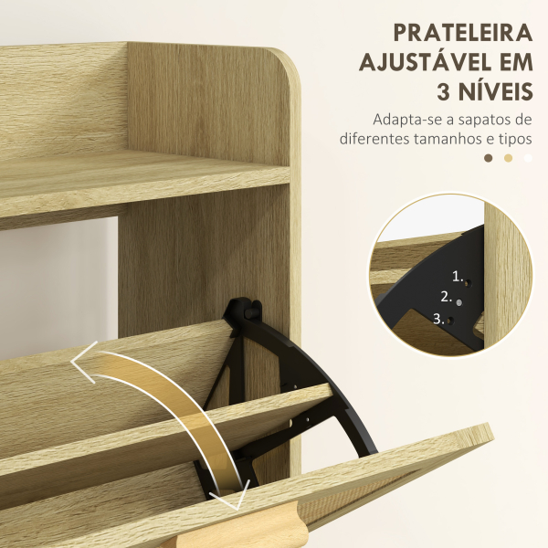 HOMCOM Móvel Sapateira de Entrada com 2 Gavetas Basculantes e 1 Prateleira Aberta para 18 Pares de Sapatos 80x24,5x110 cm Carvalho - Image 5