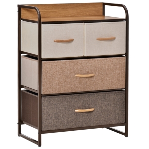HOMCOM Cómoda de Tecido com 4 Cestos Removíveis e Dobráveis Base Elevada Móvel de Armazenamento 58x29x78,5 cm  Multicor