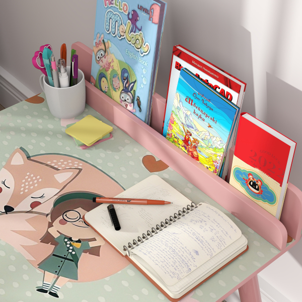 AIYAPLAY Mesa e Cadeira para Crianças com Prateleira para Livros Secretária para Crianças acima de 3 Anos Rosa - Image 8