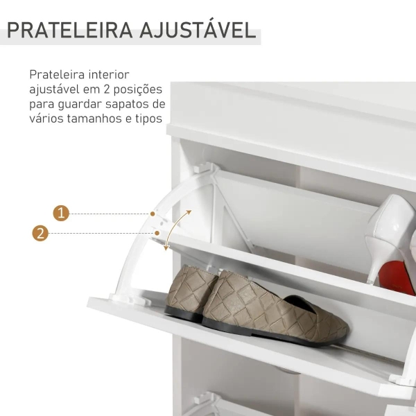 HOMCOM Móvel Sapateira de 4 Portas Estreita com Prateleiras Ajustáveis e Removíveis Capacidade de 16 Pares para Corredor Entrada 98x24x83cm Branco - Image 5