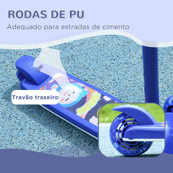 AIYAPLAY Trotinete para Crianças Trotinete com 3 Rodas LED Altura Ajustável Carga 25 kg 52x29x63-76 cm Azul - Image 5