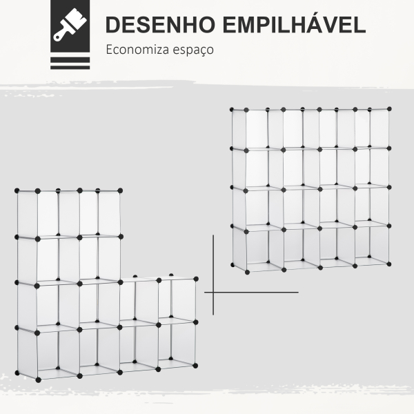 HOMCOM Armário Modular de Plástico Organizador de Sapatos com 16 Cubos de 30x30x30cm para Entrada Corredor 125x32x125 cm Transparente - Image 5