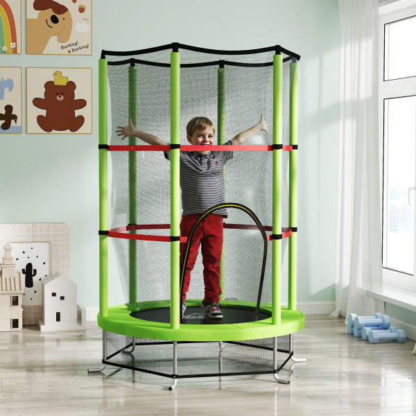 HOMCOM Trampolim Infantil Ø140x190 cm Trampolim para Crianças de 3-6 Anos com Rede de Segurança Carga 45 kg para Interior Verde - Image 2