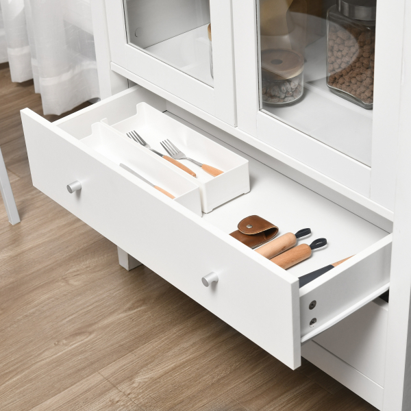 HOMCOM Vitrine de Sala de Estar Estante para Escritório com 2 Portas de Vidro Temperado 3 Prateleiras e 2 Gavetas 80x40x160 cm Branco - Image 8