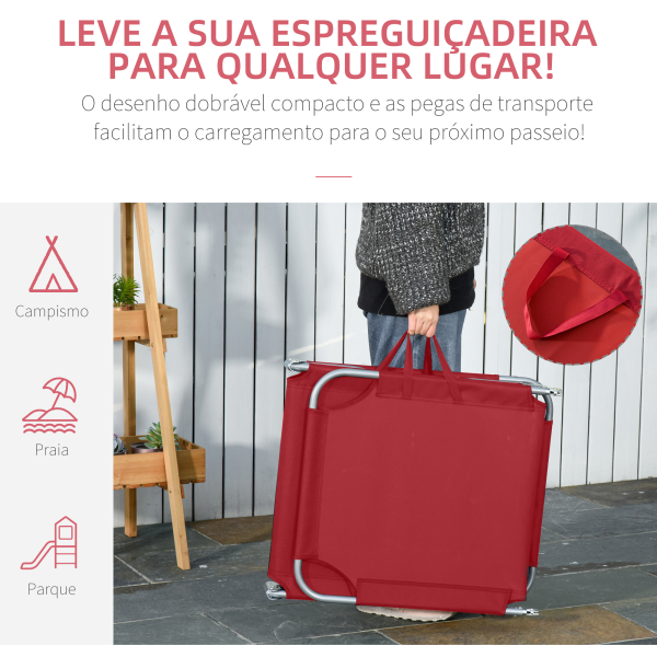 Outsunny Espreguiçadeira Dobrável Espreguiçadeira de Jardim com Encosto Ajustável em 5 Posições para Terraço 187x55x24 cm Vermelho - Image 5