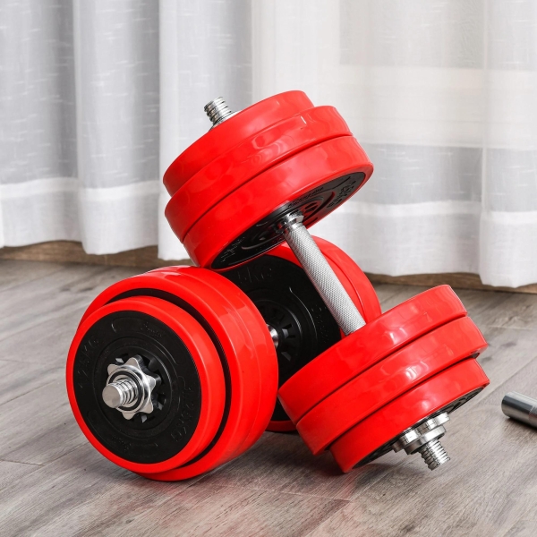 HOMCOM Conjunto de Halteres 30kg Ajustáveis 2 em 1 com Barras e Extensor para Treinamento de Força Levantamento de Pesos para Casa Academia Preto e Vermelho - Image 8