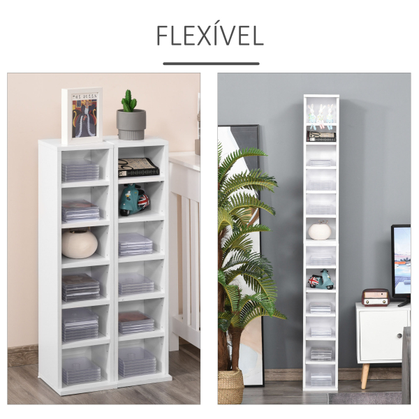 HOMCOM Estante para CD ou DVD com 12 Compartimentos para 204 CDs e Prateleira Ajustável 2 Unidades 21x22,5x88,5cm Branco - Image 5