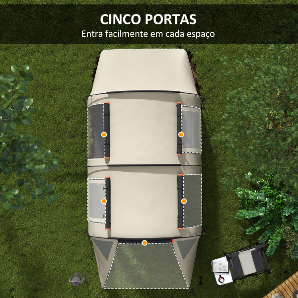 Outsunny Tenda de Campismo Familiar para 4-5 Pessoas com 2 Quartos 5 Portas e Bolsa de Transporte Impermeável 460x230x180 cm Caqui - Image 6