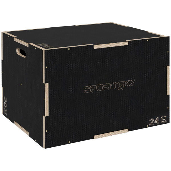 SPORTNOW Caixa Pliométrica com 3 Alturas Diferentes para Treino de Força em Casa Ginásio CrossFit Carga 120 kg 61x51x41 cm Preto