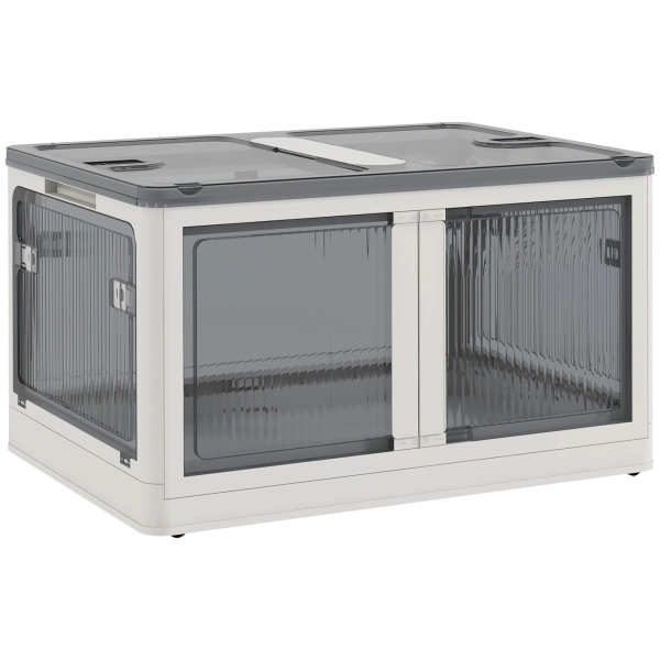 HOMCOM Caixa de Armazenamento Empilhável com Tampa 69L Caixa Organizadora Dobrável com Rodas 60x42x34 cm Branco