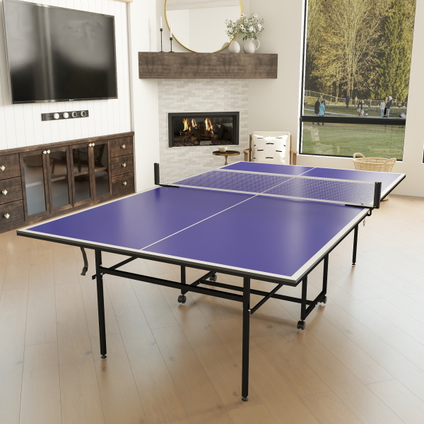 SPORTNOW Mesa de Ping Pong Dobrável com 4 Rodas Rede 2 Raquetes e 3 Bolas para Interior e Exterior 274x152,5x75,5 cm Azul - Image 9