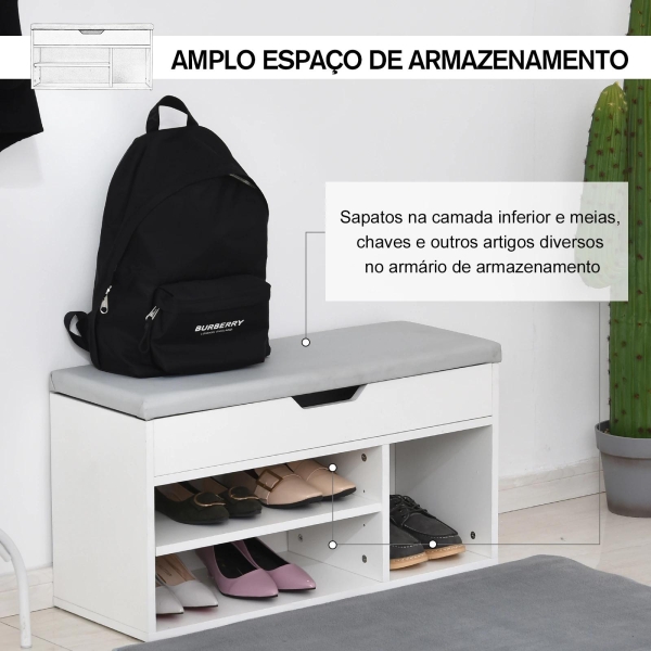 HOMCOM Sapateira com Assento Acolchoado Carga máxima de 120kg MDF 80x30x43cm Branco - Image 4