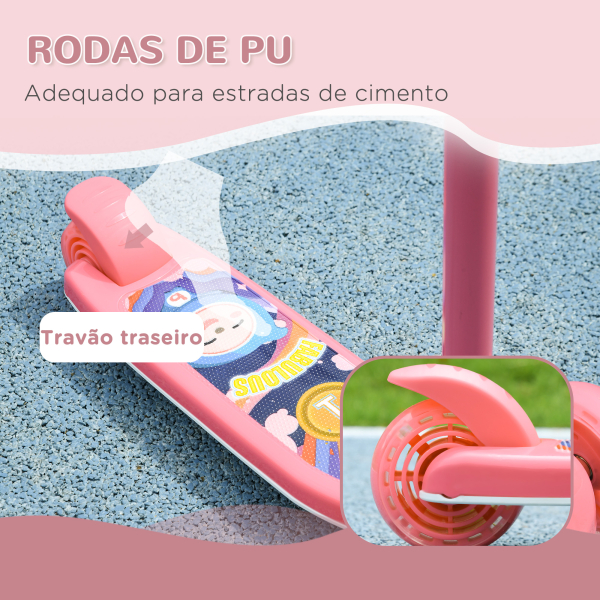 AIYAPLAY Trotinete para Crianças Trotinete com 3 Rodas LED Altura Ajustável Carga 25 kg 52x29x63-76 cm Rosa - Image 5