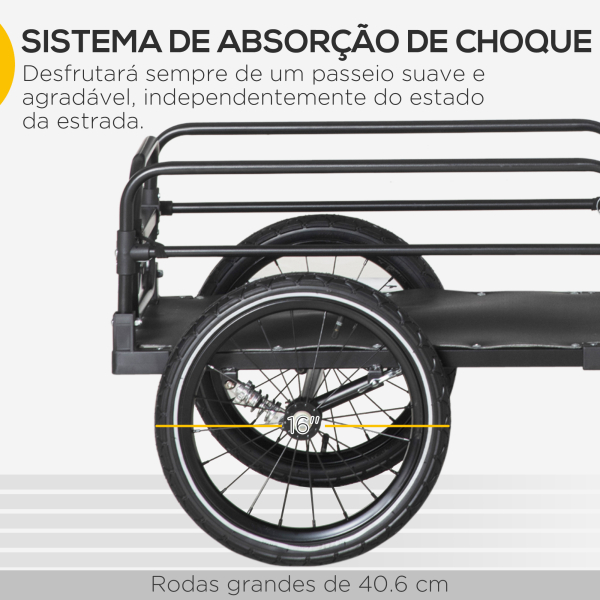 HOMCOM Reboque de Carga para Bicicletas com 2 Rodas Refletores e Bandeira Capacidade de 70L Carga 40 kg 125x64x53,5 cm Preto - Image 4