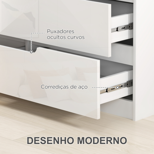 HOMCOM Cómoda com 6 Gavetas Cómoda de Dormitório Moderna com Sistema Anti-Tombo 120x40x75 cm Branco - Image 5