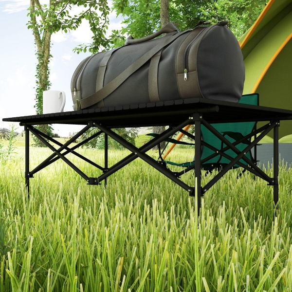 Outsunny Mesa de Campismo Dobrável de Metal com Tampo Enrolável e Bolsa de Transporte Mesa de Piquenique Portátil 95x55x50 cm Preto - Image 9