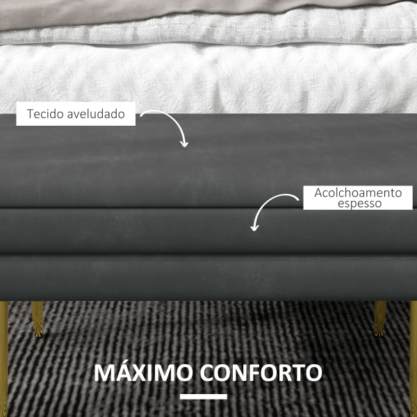 HOMCOM Banco Pé de Cama 30L Banco com Armazenamento para Dormitório Estofado em Veludo 79,5x37,5x43 cm Cinza Escuro - Image 5