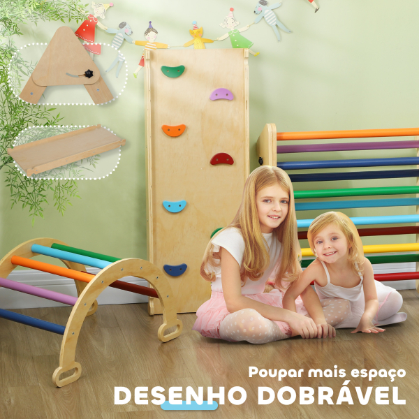 AIYAPLAY Triângulo de Escalada de Madeira 5 em 1 Escada para Crianças de 18-48 Meses com Rampa e Arco de Escalada 178x64,5x63 cm Multicor - Image 7