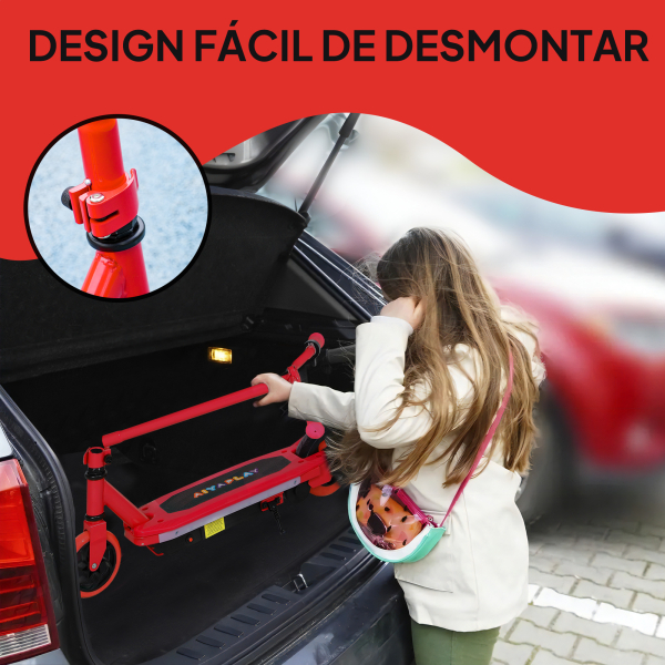 AIYAPLAY Trotinete Elétrica para Crianças Máx. 10 km/h Motor 80 W Autonomia Máxima 8 km Trotinete com Luzes LED Travão Traseiro 76x46x93 cm Vermelho - Image 7