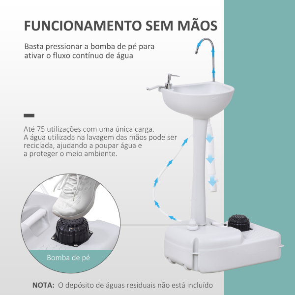 Outsunny Lavatório Portátil para Campismo com Depósito de Água de 17L Dispensador de Sabão e 2 Rodas 51x33,5x103 cm Cinza Claro - Image 8