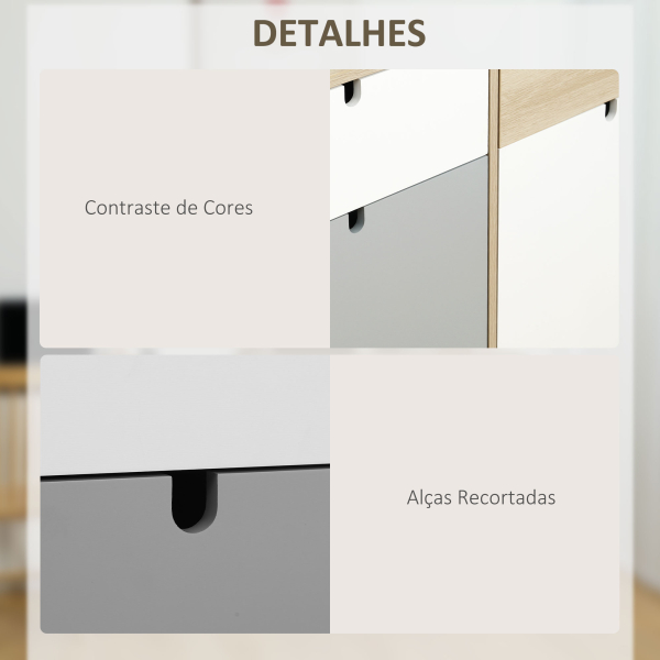 HOMCOM Aparador Auxiliar Móvel de Armazenamento com 2 Armários Fechados e 2 Gavetas Pés Elevados de Madeira de Pinho para Cozinha Dormitório Entrada 100x40x79,5cm Branco Cinza Madeira - Image 6