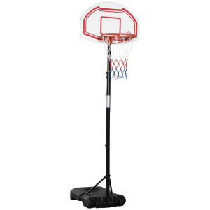 HOMCOM Tabela de Basquetebol para Exterior com Altura Ajustável 258x314 cm com Rodas Base Recaregável Preto e Vermelho